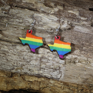 Texas LGBTQ Pride Wooden Earrings | Rainbow State Pride Jewelry