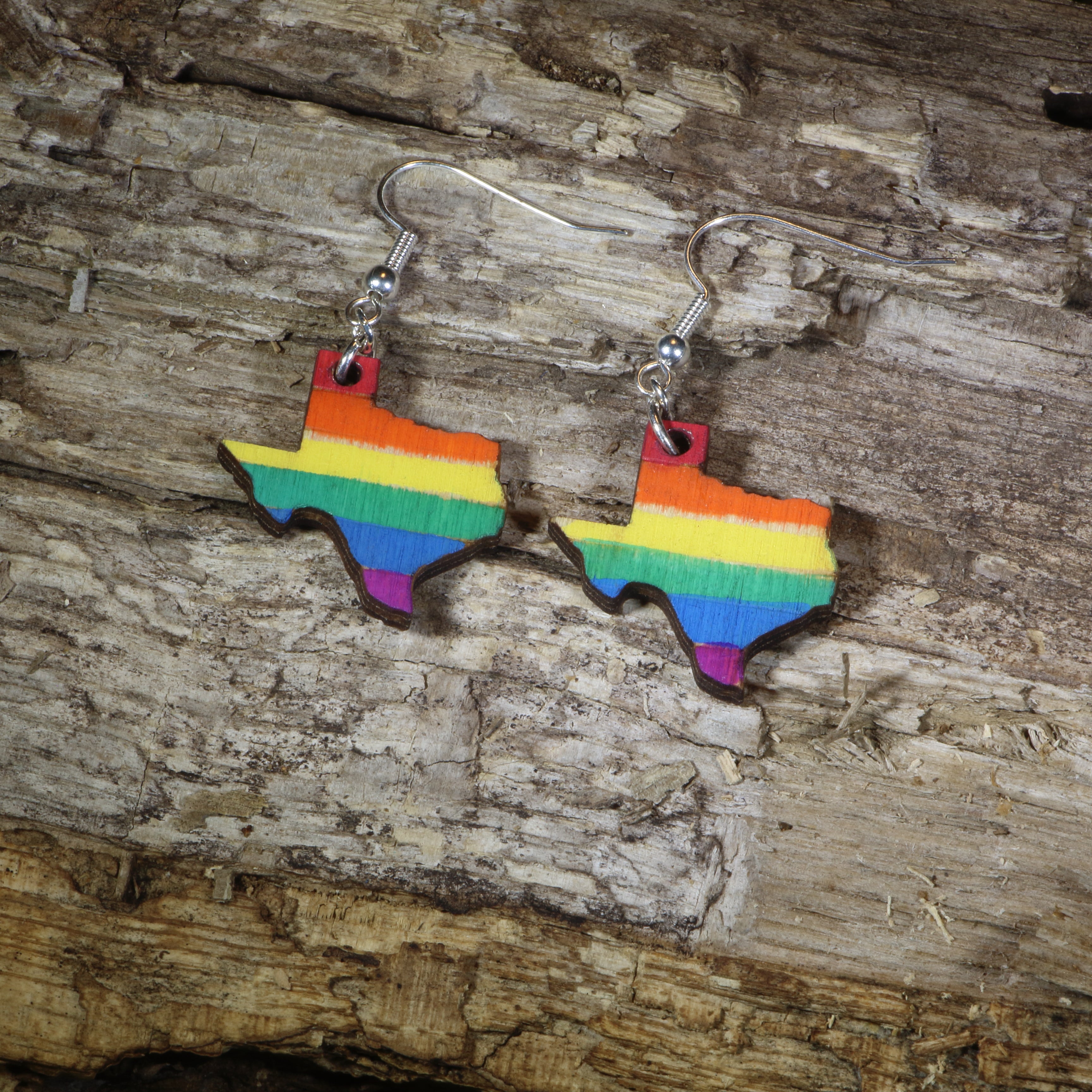 Texas LGBTQ Pride Wooden Earrings | Rainbow State Pride Jewelry
