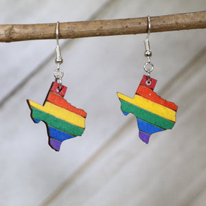 Texas LGBTQ Pride Wooden Earrings | Rainbow State Pride Jewelry