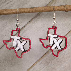 Texas TX Wooden Dangle Earrings | State Pride Southern Jewelry detail view by Cate's Concepts, LLC
