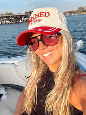 Tanned & Tipsy - Red Vintage Trucker Hat by KenzKustomz, Southern lifestyle apparel detail photo 9