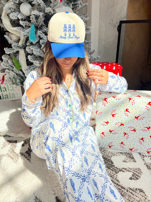 Making Spirits Bright - Blue Vintage Trucker Hat by KenzKustomz, view 8