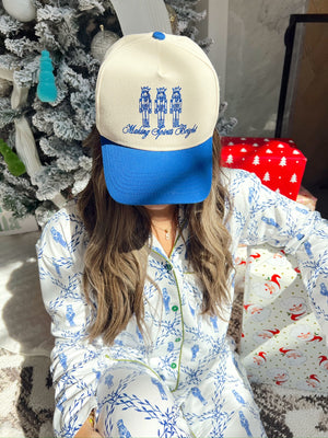 Making Spirits Bright - Blue Vintage Trucker Hat by KenzKustomz, view 5