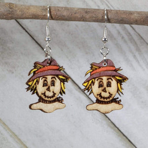 Thanksgiving Scarecrow Wooden Dangle Earrings | Fall Harvest Jewelry