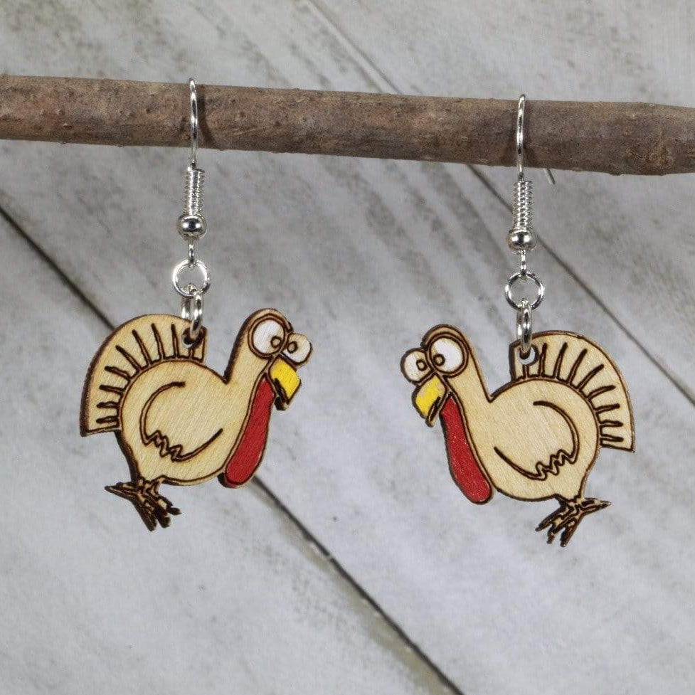 Thanksgiving Turkey Wooden Dangle Earrings | Funny Holiday Jewelry by Cate's Concepts, LLC, handmade jewelry main product photo