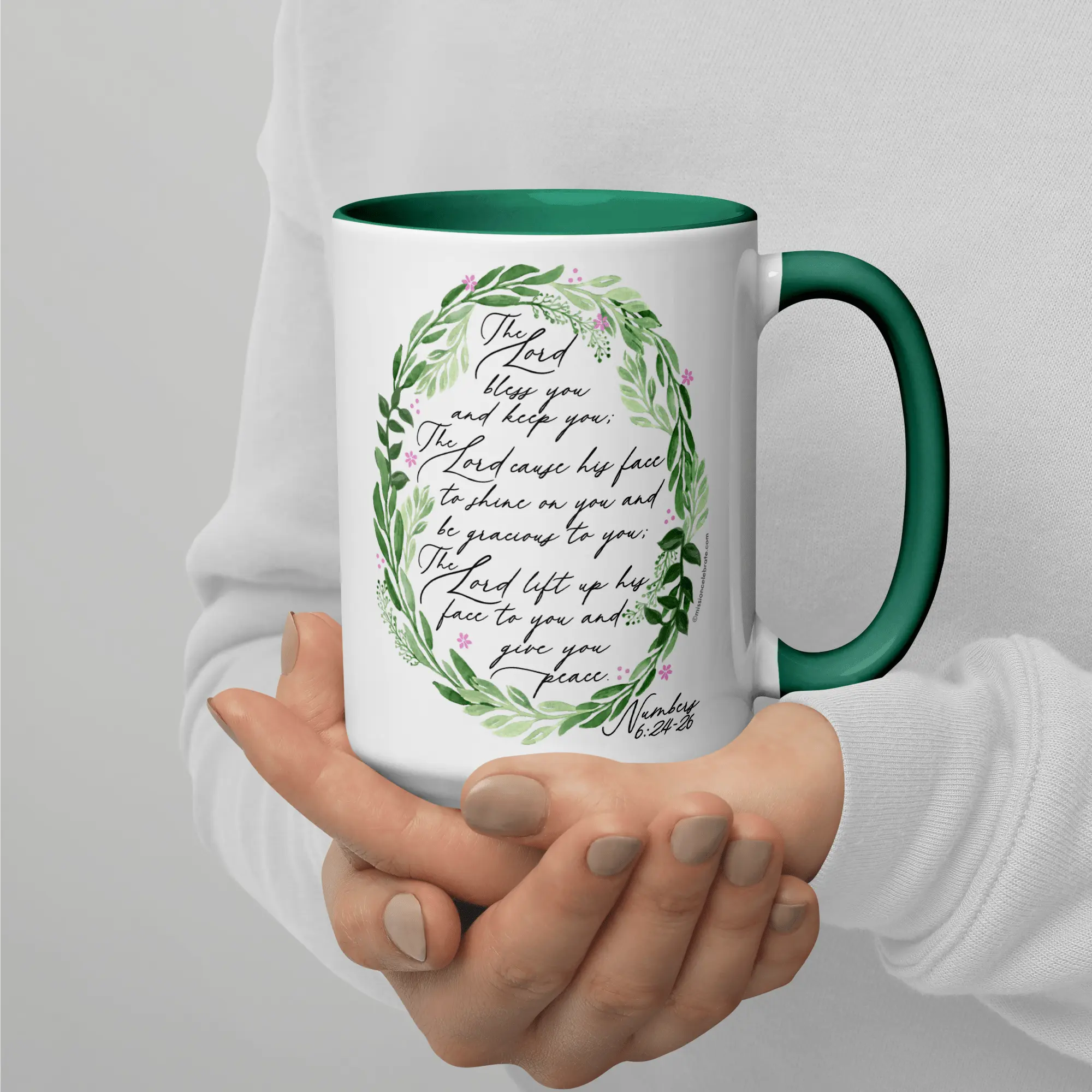 Lord Bless You Mug - Numbers 6:24-26 Verse Ceramic Mug with Green Accents