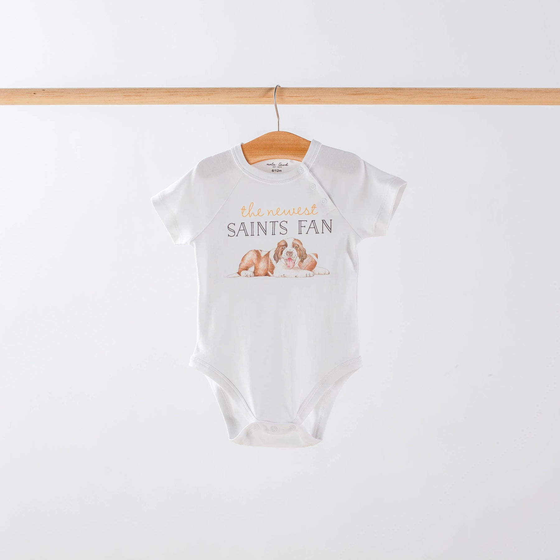 The Newest Saints Fan Organic Cotton Baby Onesie by Nola Tawk, Southern lifestyle apparel main product photo