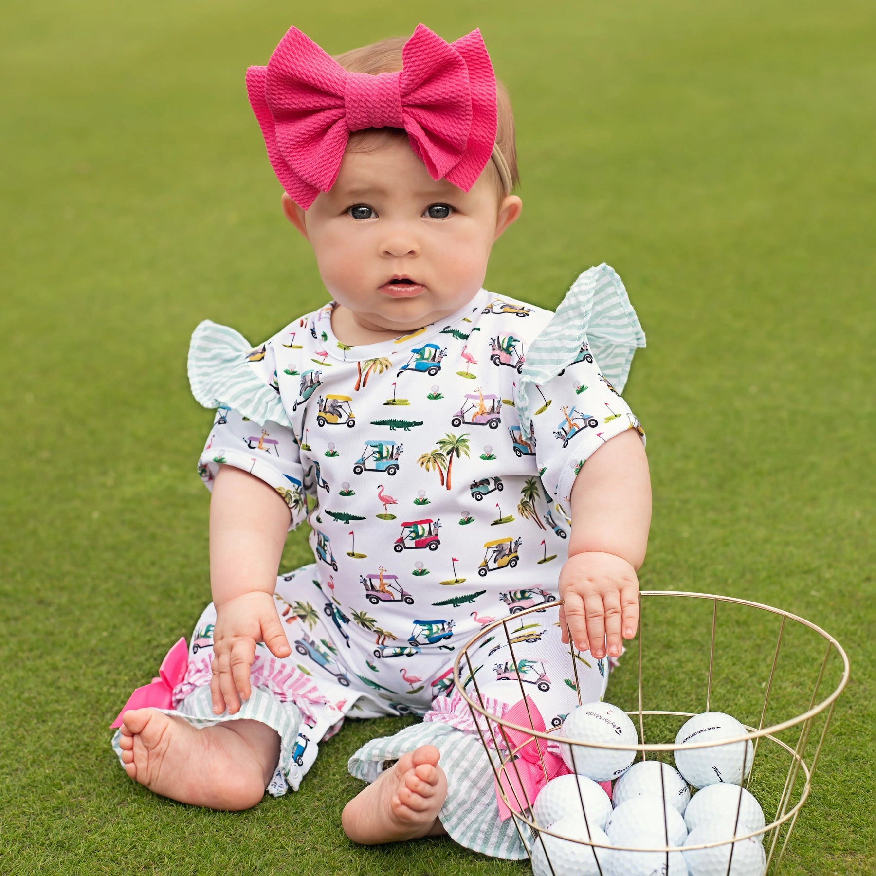 The Palms Girls Golf Romper by Seven Lantern Lane, Southern lifestyle apparel main product photo