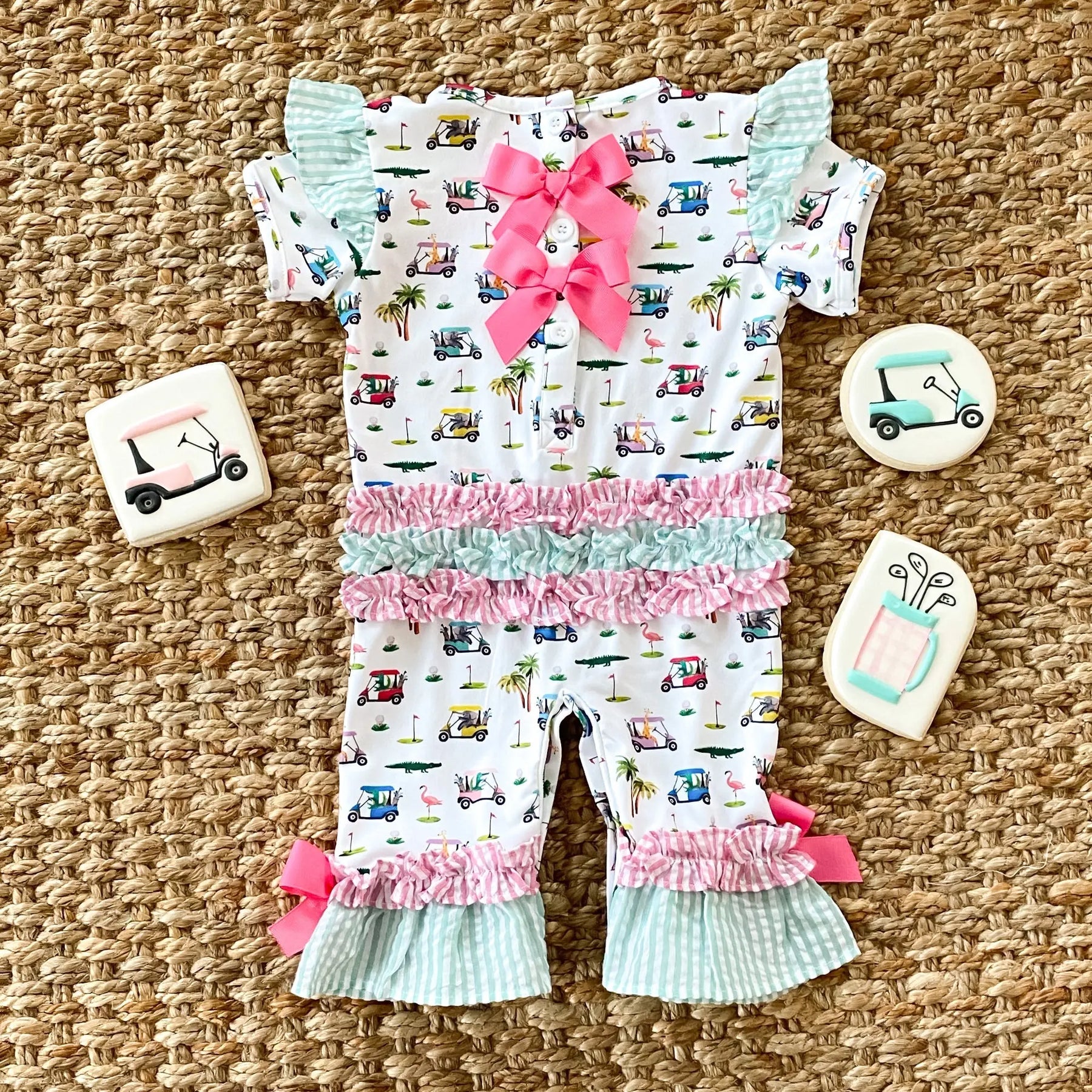 The Palms Girls Golf Romper by Seven Lantern Lane, Southern lifestyle apparel detail photo 3