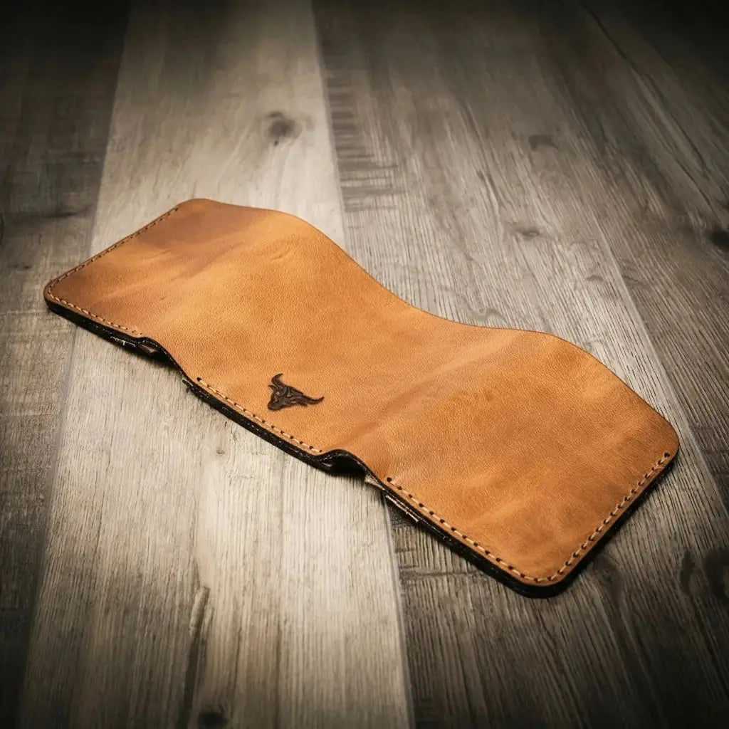 The Trinity Trifold Wallet by Bull Sheath Leather, handmade leather goods detail photo 6