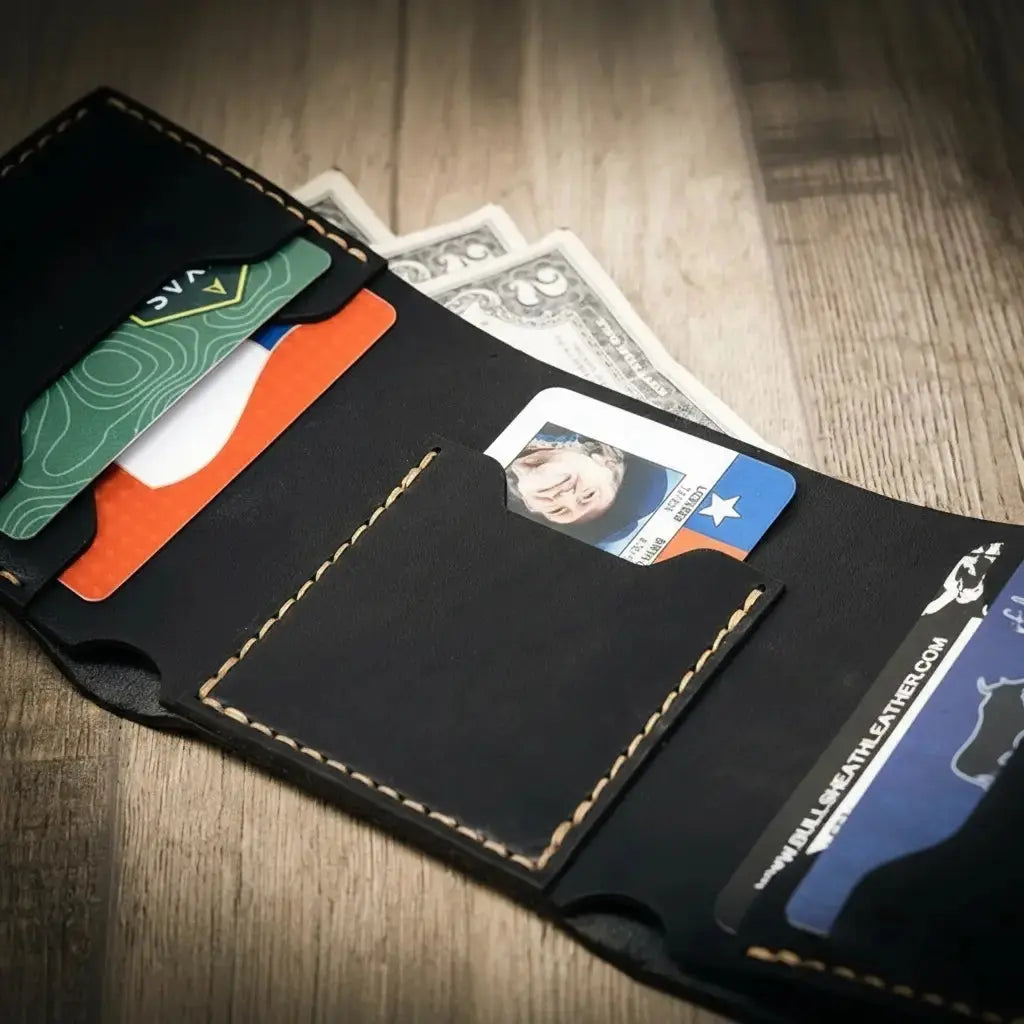 The Trinity Trifold Wallet by Bull Sheath Leather, handmade leather goods detail photo 23