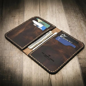 The Tyler Vertical Wallet by Bull Sheath Leather, handmade leather goods detail photo 6