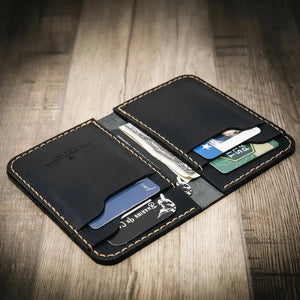 The Tyler Vertical Wallet by Bull Sheath Leather, handmade leather goods detail photo 14