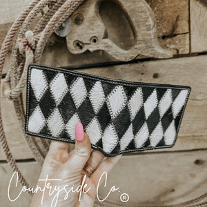 Black and white diamond cowhide wallet by Countryside Co.