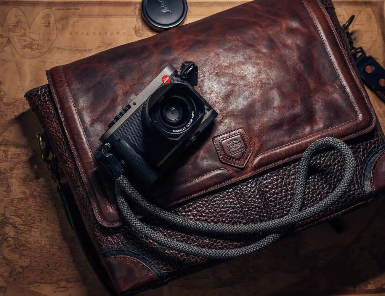Theodore Leather Messenger Bag by Mission Mercantile Leather Goods, handmade leather goods detail photo 2