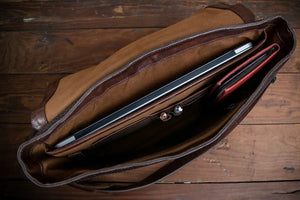Theodore Leather Messenger Bag by Mission Mercantile Leather Goods, handmade leather goods detail photo 5
