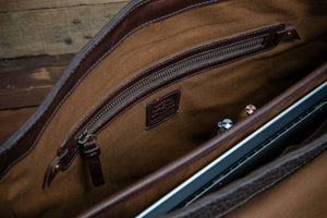 Theodore Leather Messenger Bag by Mission Mercantile Leather Goods, handmade leather goods detail photo 6