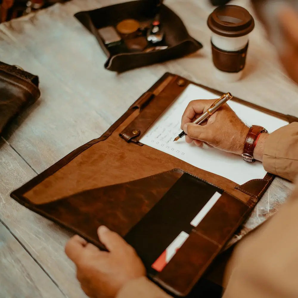 Theodore Leather Padfolio by Mission Mercantile Leather Goods, handmade leather goods detail photo 2