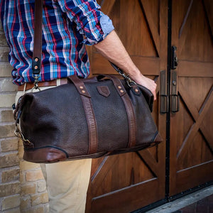 Theodore Leather Weekender Duffle Bag by Mission Mercantile Leather Goods, handmade leather goods detail photo 2