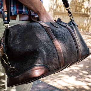 Theodore Leather Weekender Duffle Bag by Mission Mercantile Leather Goods, handmade leather goods detail photo 3