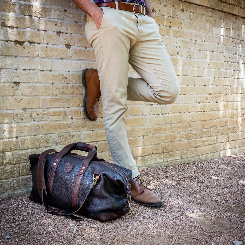 Theodore Leather Weekender Duffle Bag by Mission Mercantile Leather Goods, handmade leather goods detail photo 4