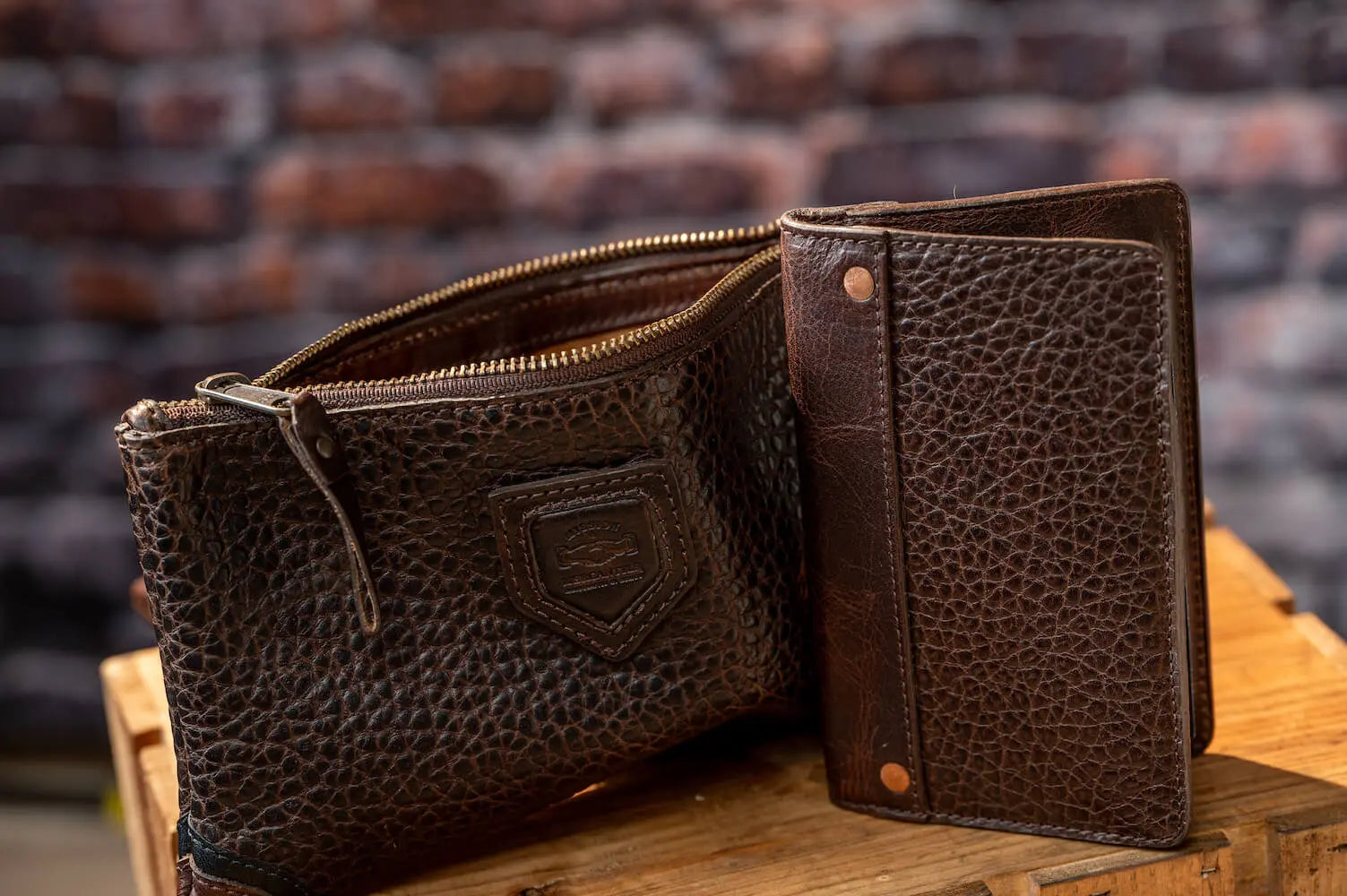 Theodore Leather Zippered Pouch by Mission Mercantile Leather Goods, handmade leather goods detail photo 4
