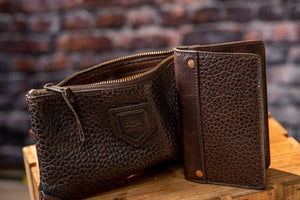 Theodore Leather Zippered Pouch by Mission Mercantile Leather Goods, handmade leather goods detail photo 4
