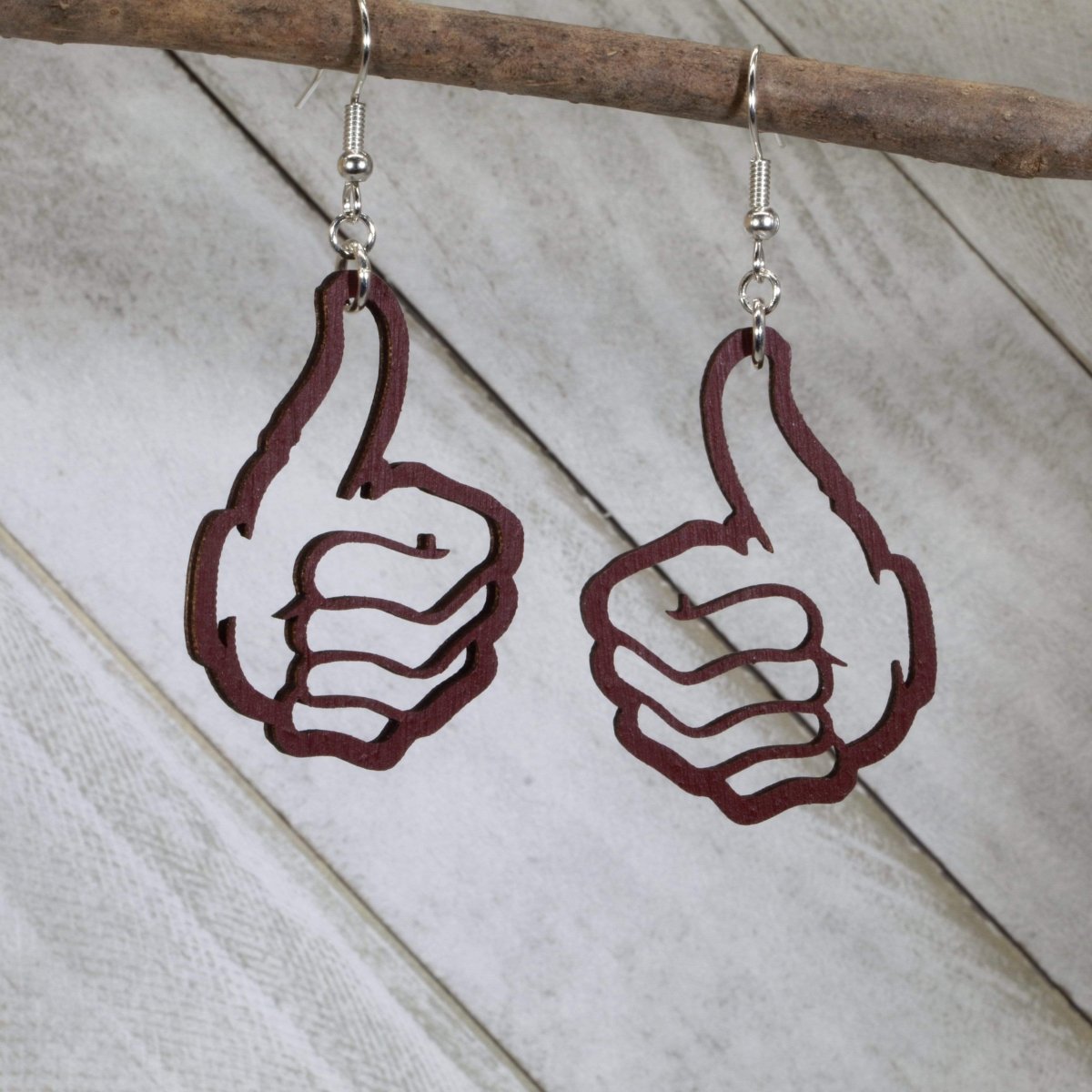 Thumbs Up Wooden Dangle Earrings | Positive Vibes Hand Gesture Jewelry