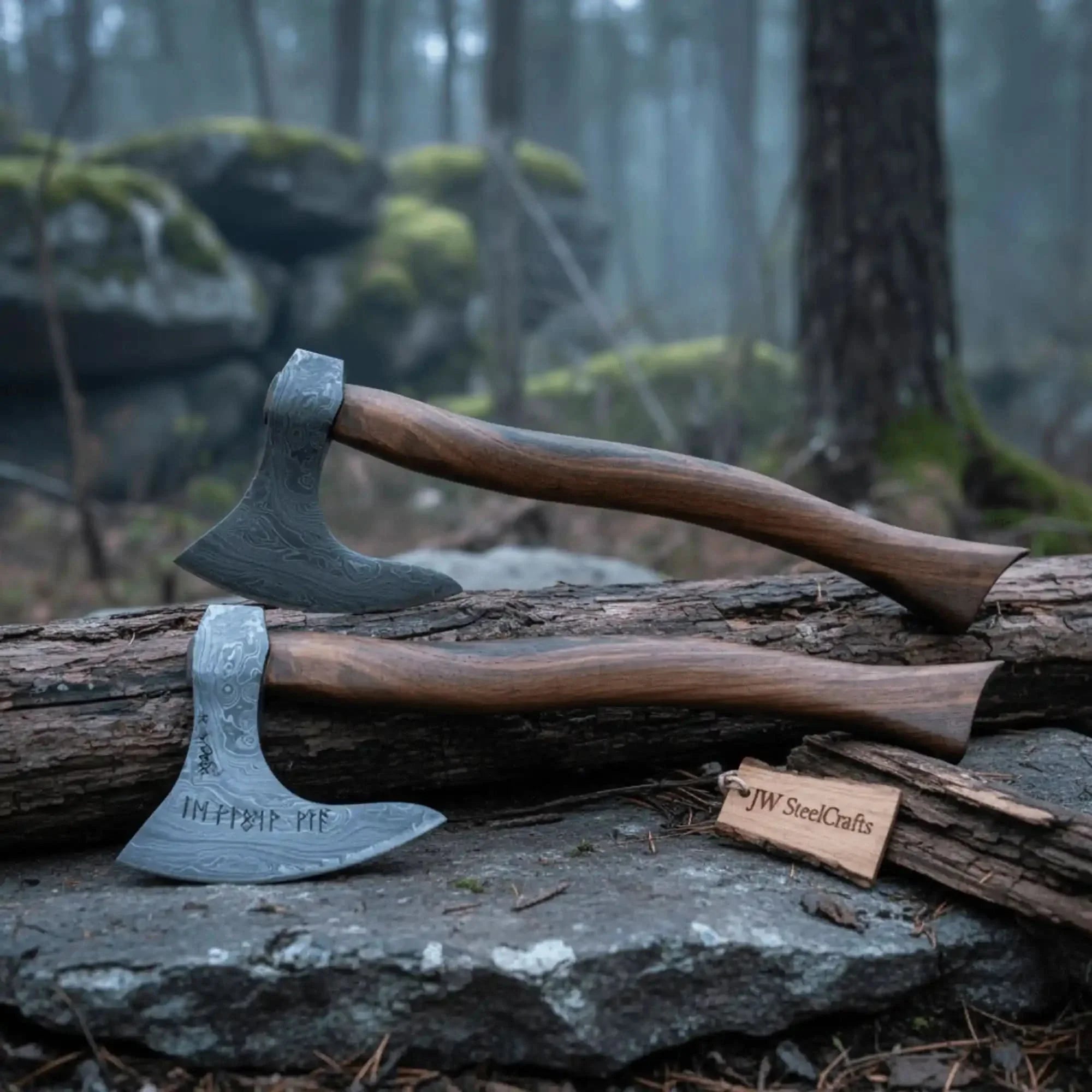 Set of Two Bearded Axes 20 Inch Curved Handles by JW SteelCrafts, handmade axe detail photo 2