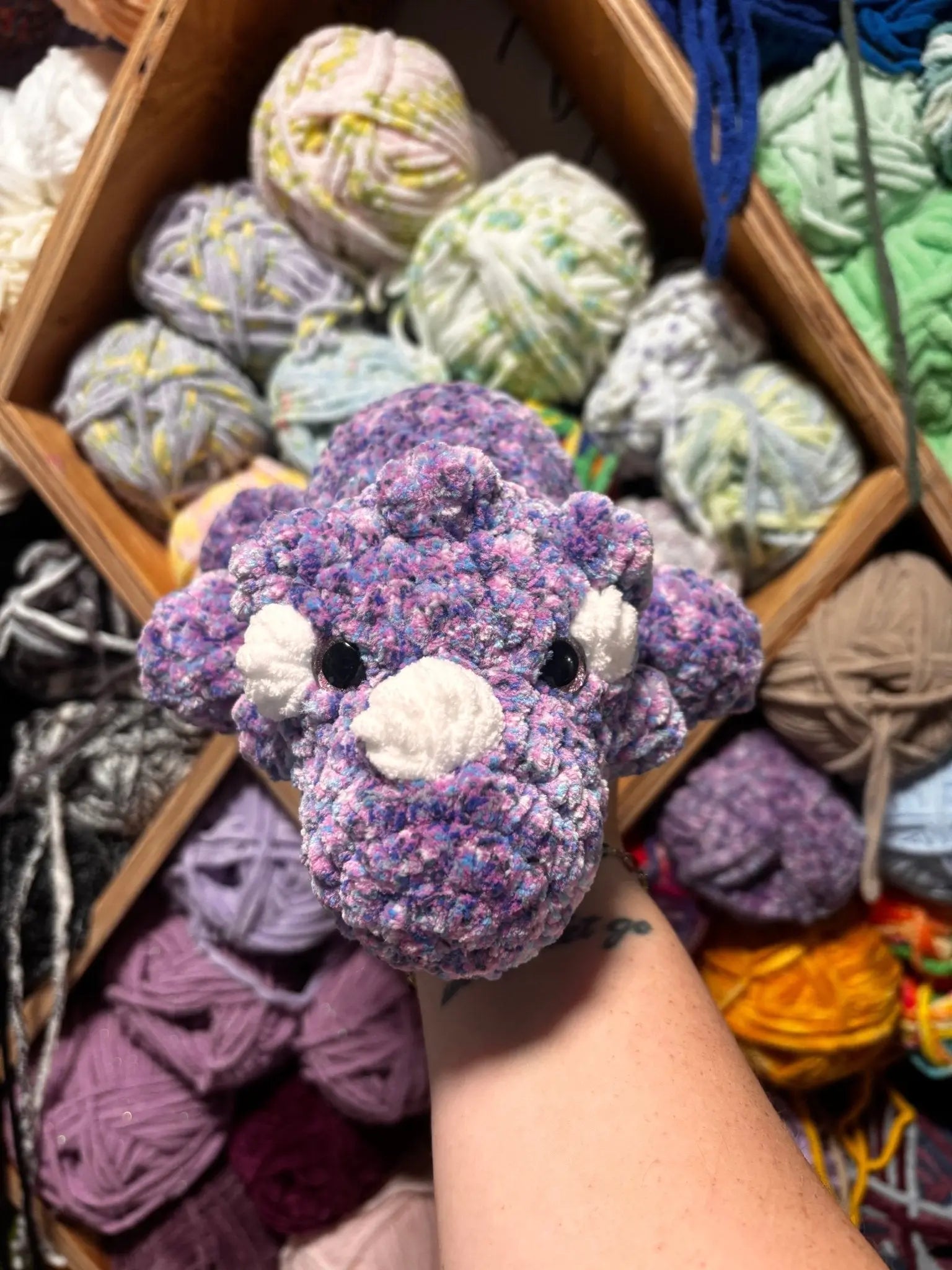 Tina the Crocheted Triceratops by Klassy Krafts, 3D printed toy main product photo