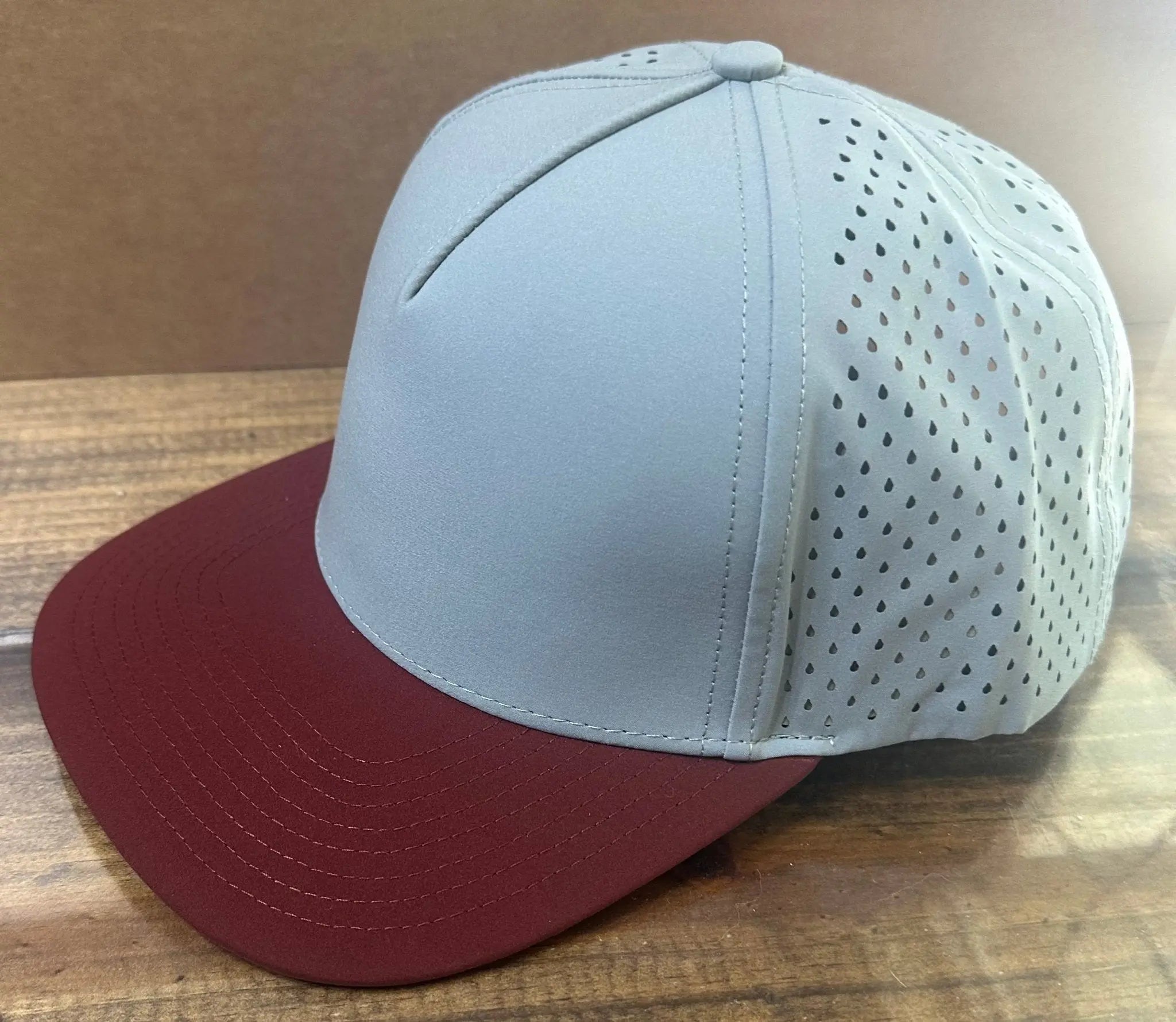 Toad Mfg. Two-Tone Baseball Cap: Gray Crown, Maroon Brim, Leather Patch - Main Street Collective