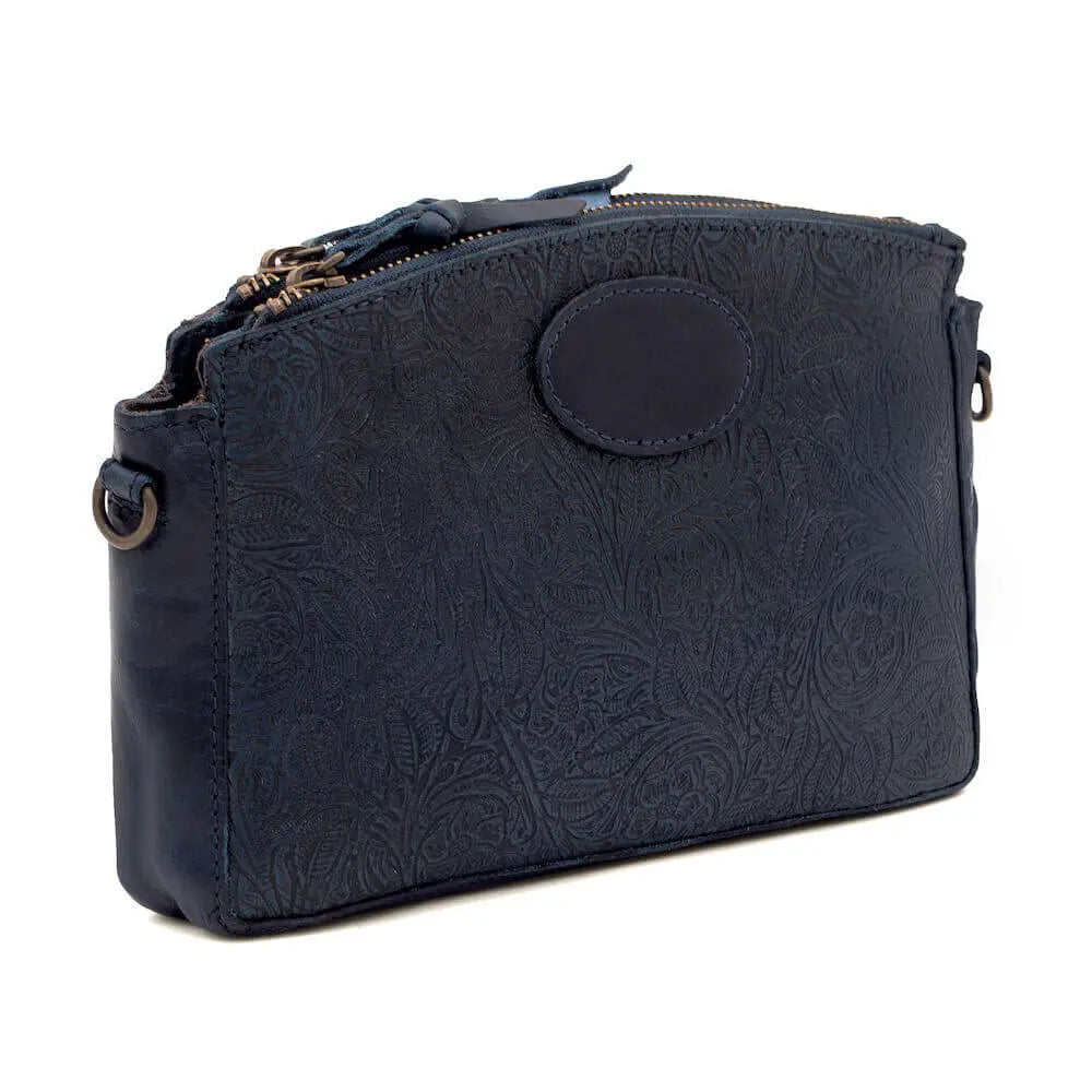 Tooled Leather Crossbody Bag by Mission Mercantile Leather Goods, natural skincare detail photo 6