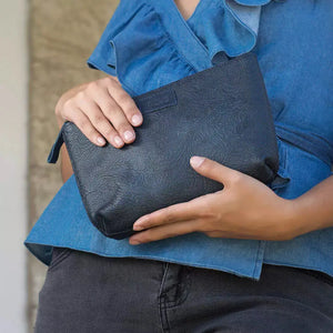 Tooled Leather Large Zippered Pouch Mission Mercantile Leather Goods