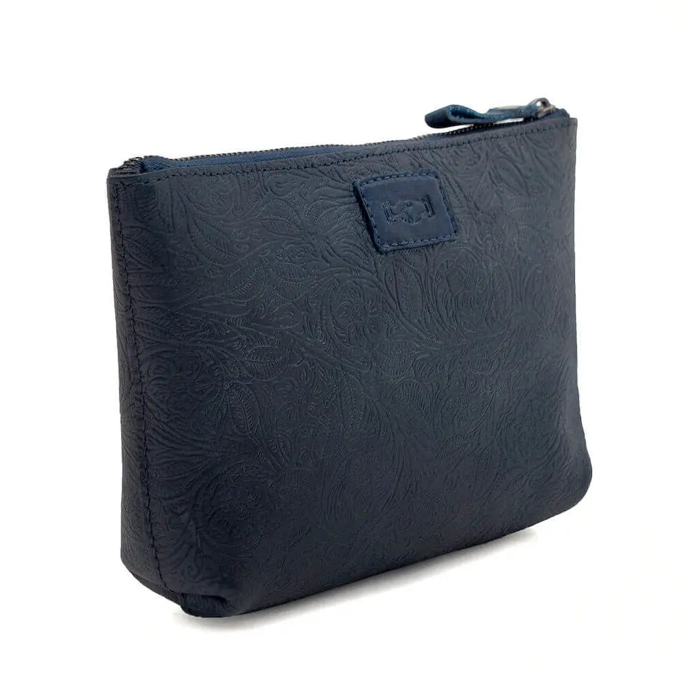 Tooled Leather Large Zippered Pouch Mission Mercantile Leather Goods