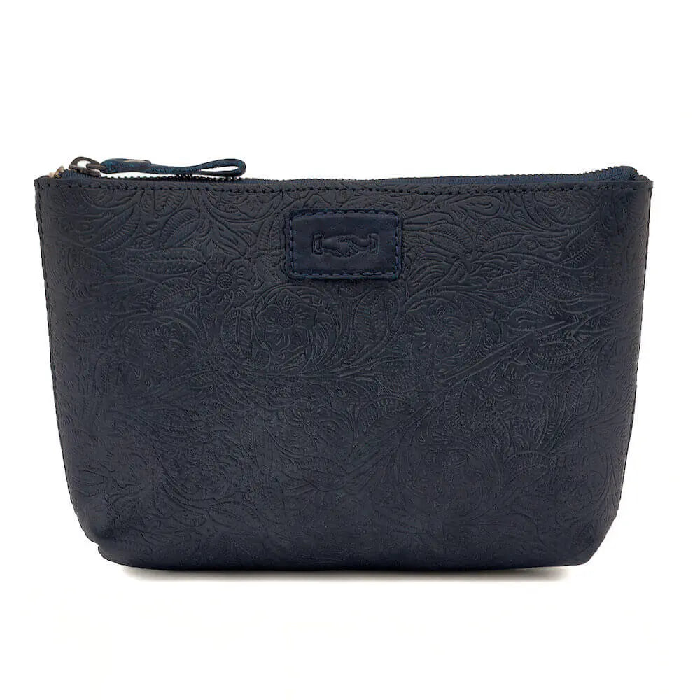 Tooled Leather Large Zippered Pouch Mission Mercantile Leather Goods