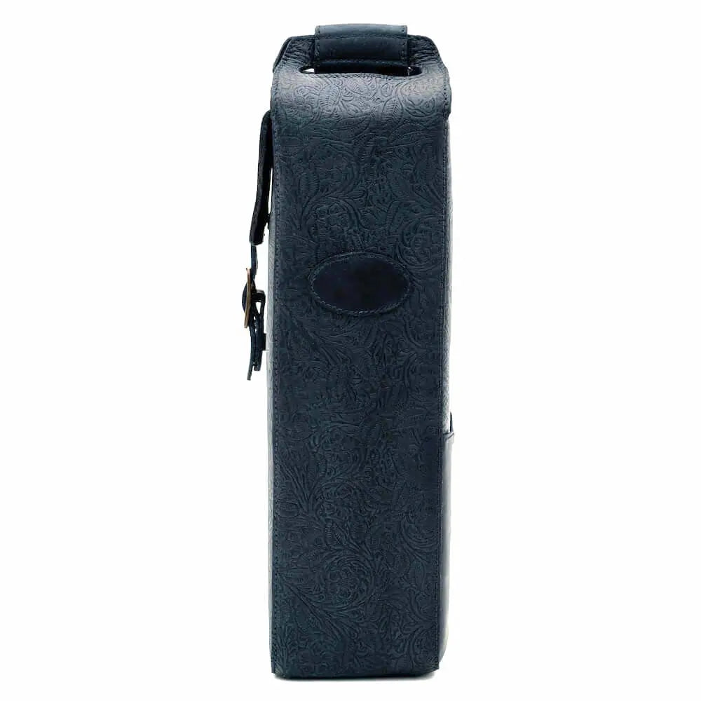 Tooled Leather Single Bottle Wine Carrier by Mission Mercantile Leather Goods, handmade leather goods detail photo 4