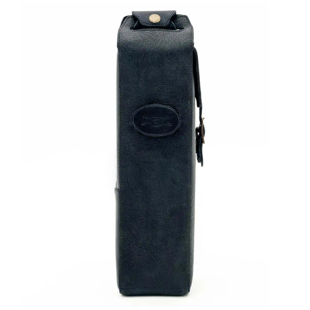 Tooled Leather Single Bottle Wine Carrier by Mission Mercantile Leather Goods, handmade leather goods detail photo 7