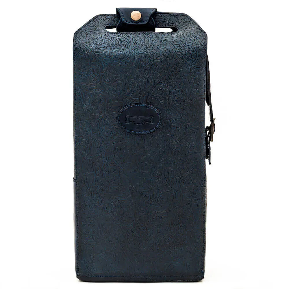 Tooled Leather Two Bottle Wine Carrier by Mission Mercantile Leather Goods, handmade leather goods detail photo 9
