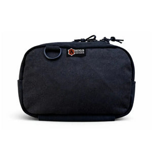 Recycled Firefighter Fanny Pack, Bunker Gear Edition, black canvas fabric with D-ring and logo.