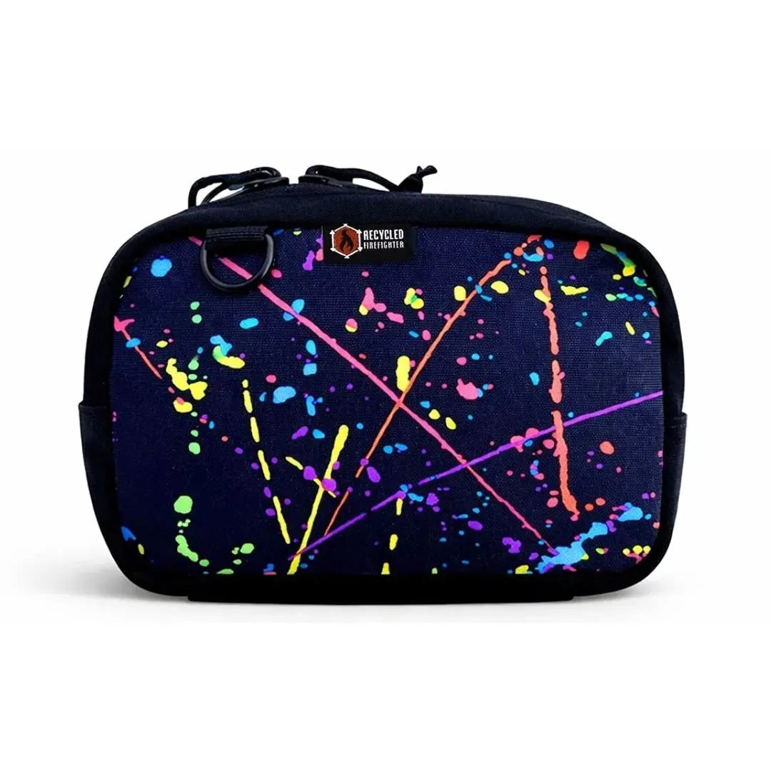Fanny pack with a dark blue splatter design and Recycled Firefighter logo.