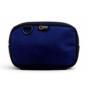 Navy blue fanny pack with Recycled Firefighter logo and D-ring detail.