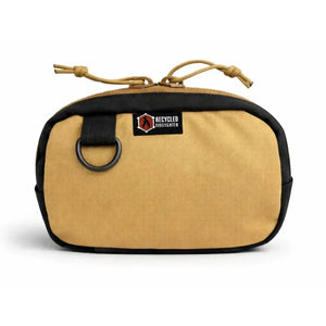 Recycled Firefighter tan and black Cordura fanny pack with D-ring.