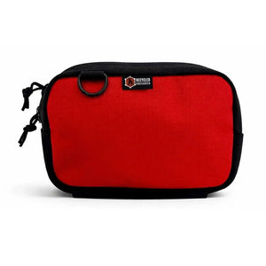 Red fanny pack with black trim and Recycled Firefighter logo