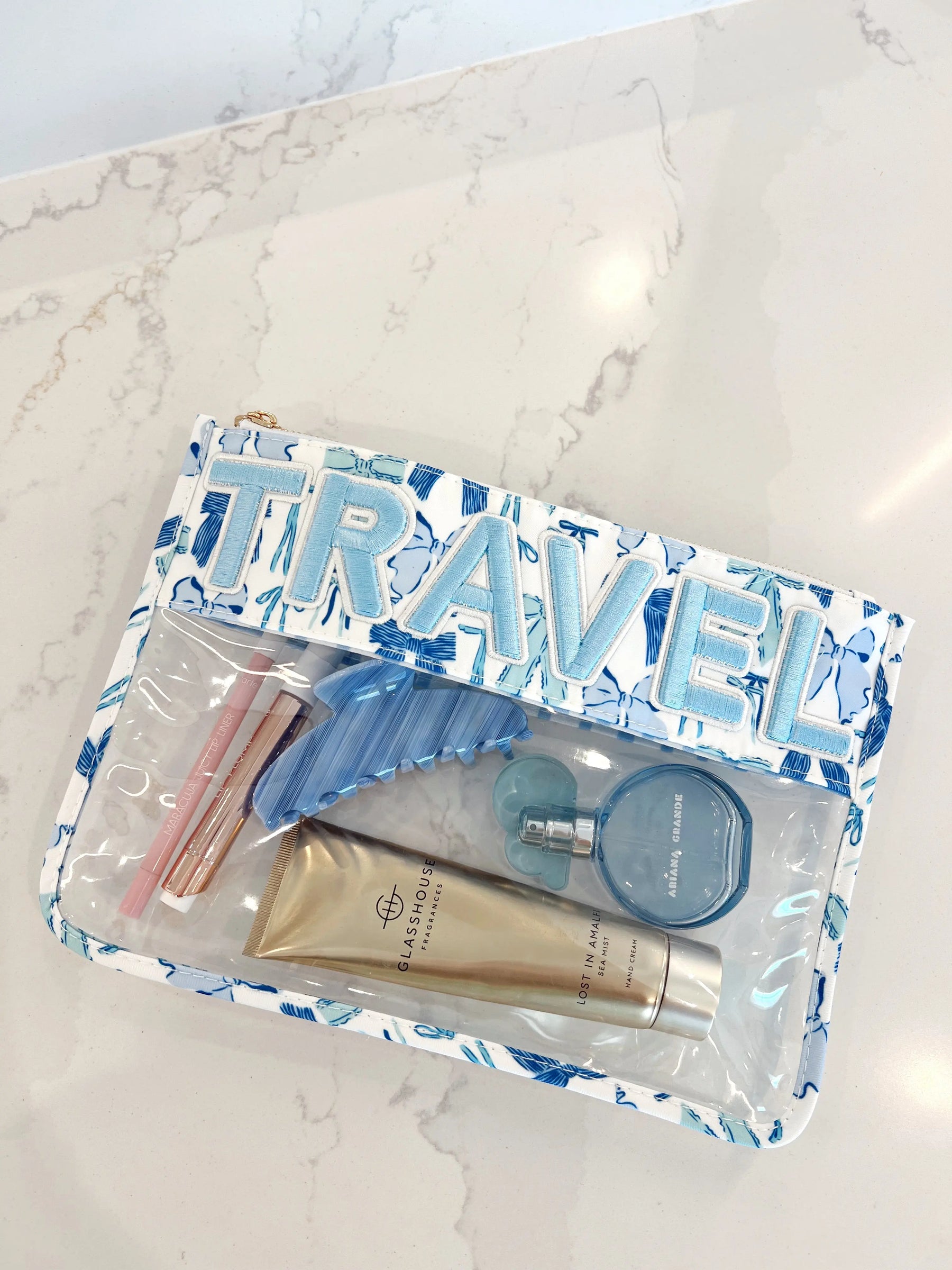 Travel - Blue Bow Clear Pouch by KenzKustomz, handmade leather goods detail photo 13