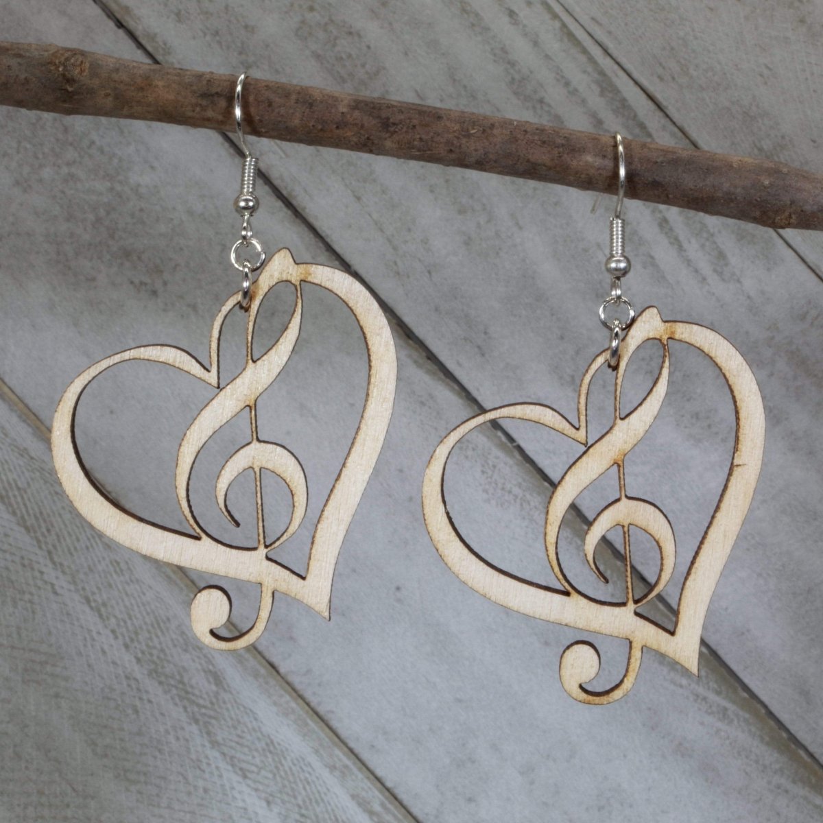 Treble Clef Heart Wooden Dangle Earrings | Music Lover Jewelry by Cate's Concepts, LLC, handmade jewelry main product photo
