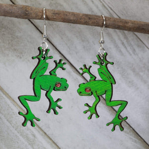 Tree Frog Wooden Dangle Earrings | Rainforest Animal Jewelry
