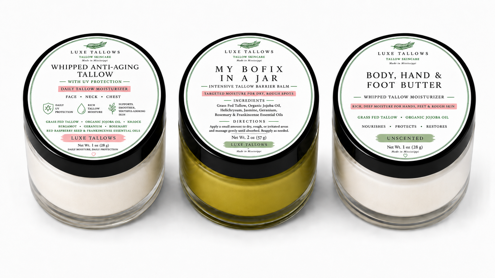Tres Starter Pack of 3 1 oz jars of tallow creams