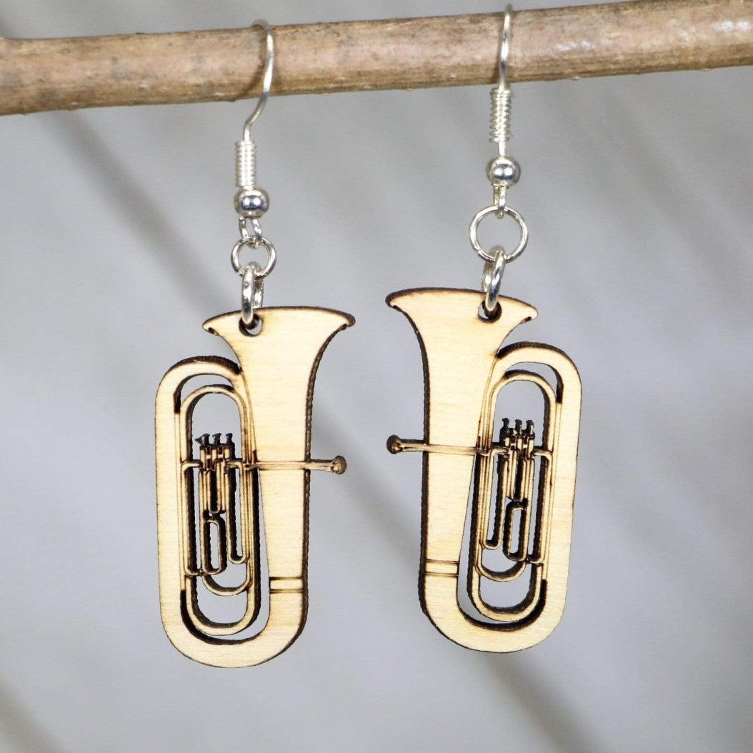 Tuba Wooden Earrings | Band Musician Jewelry