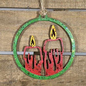 Two Candles in Circle Wooden Christmas Ornament | Elegant Holiday Decor