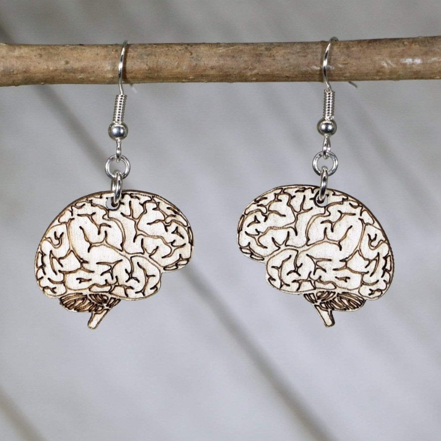 Unique Human Brain Earrings | Quirky Anatomy Jewelry detail view by Cate's Concepts, LLC